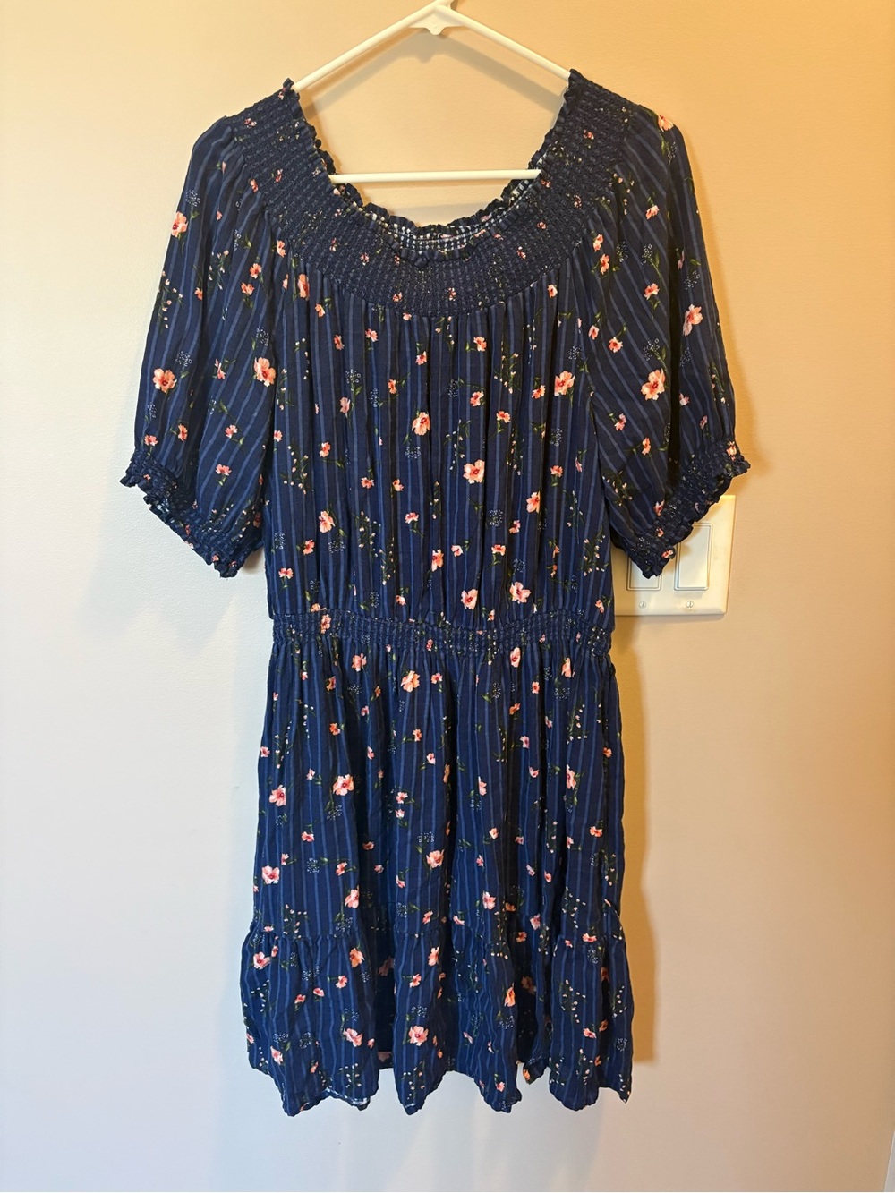 Old Navy Navy Blue Floral Smocked Mini Dress